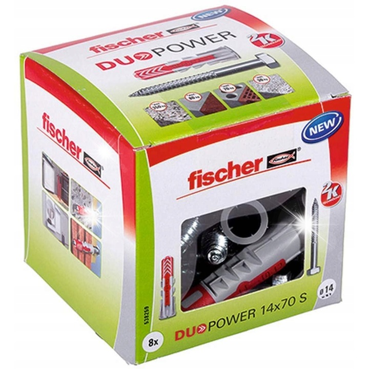 Dibluri universale Fischer DUOPOWER 14x70mm cu surub set 8 buc hexagonal