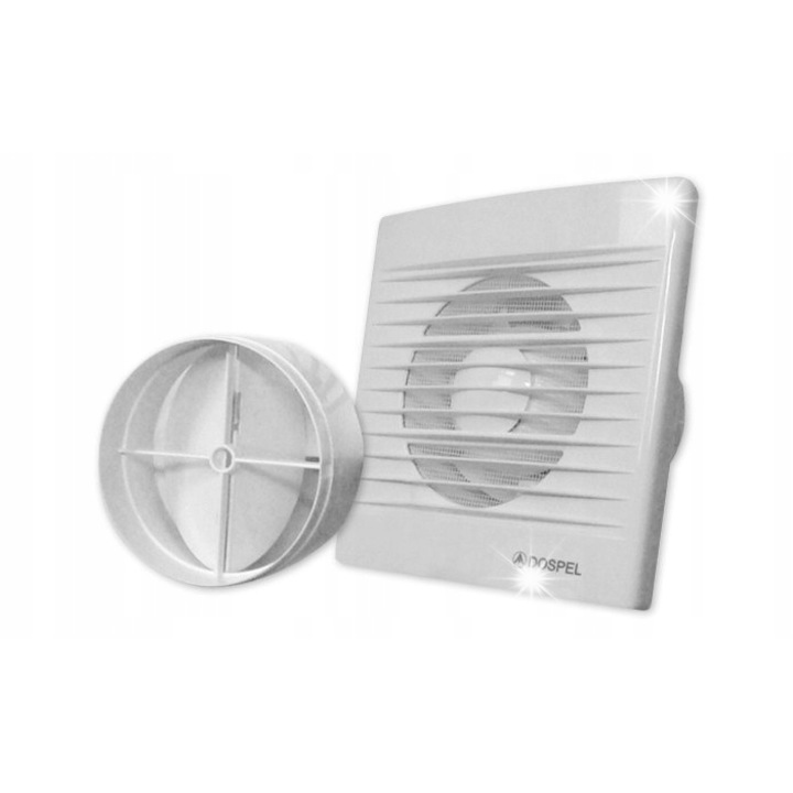 Ventilator de perete Dospel Styl 120 cu clapeta si intrerupator cu snur alb 118x158x56x20mm