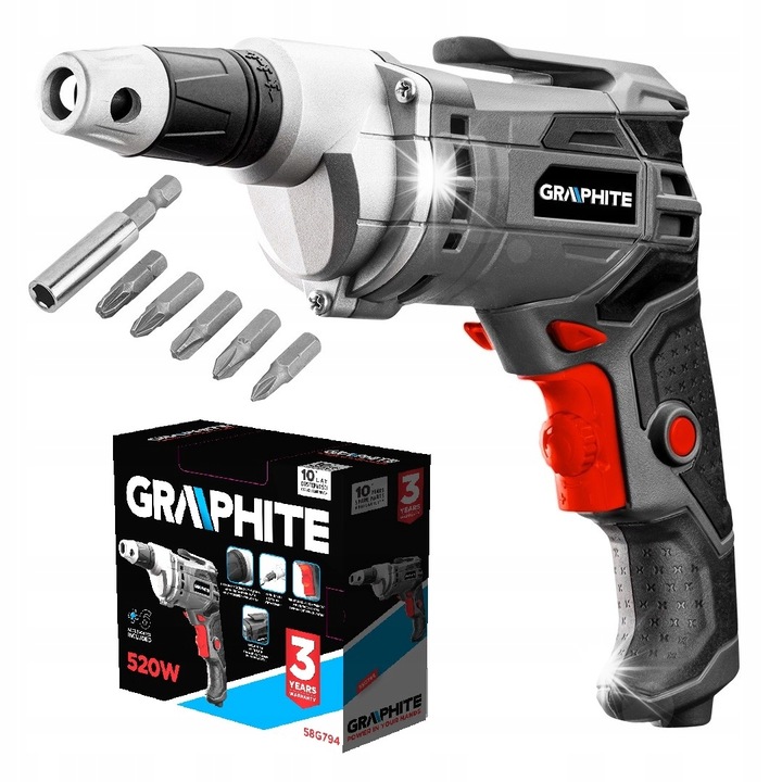 GRAPHITE fúró-csavarozó 520W, fordulatszám- és mélységállítás, fekete 4mx