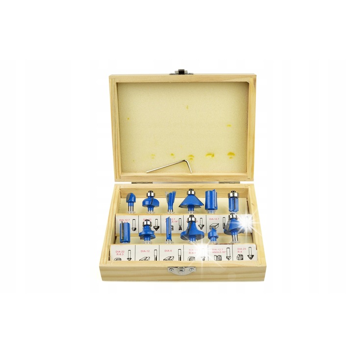 Set freze lemn Geko 12 piese HSS 6mm in cutie lemn - eMAG.ro