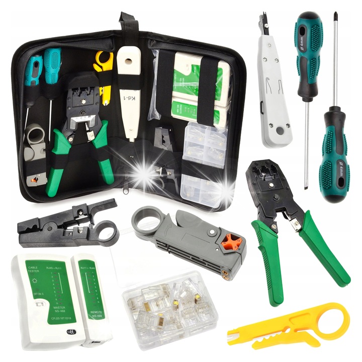 Set scule retea Geko G30840, 19 piese, multicolor, etui compact