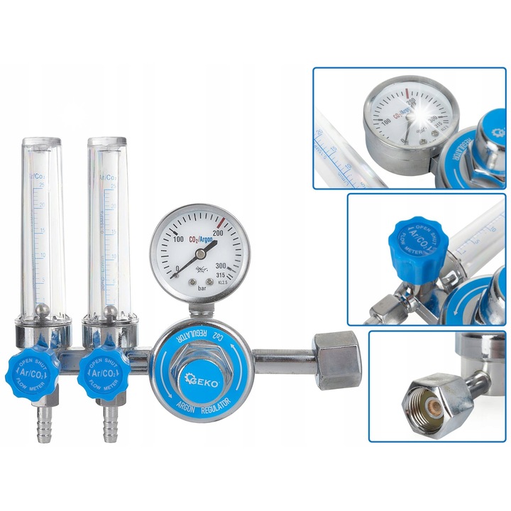 Reductor gaz CO2 Argon Geko rotametru dublu 25l/min 200x10bar