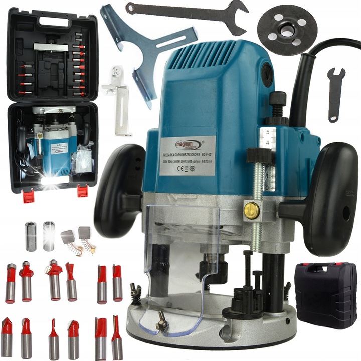 Eurotec függőleges marógép fára, 3000W, sebességszabályozás, 6-12mm, többszínű