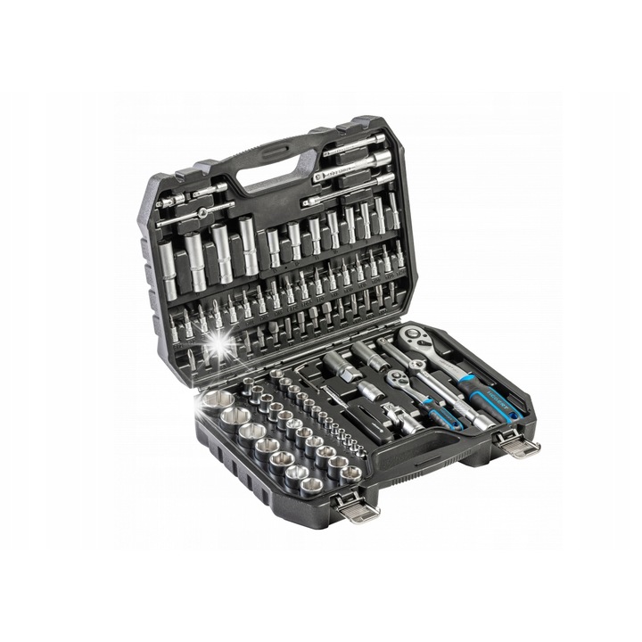 Set scule Hoegert Technik 95 piese cr-mo, crom-vanadiu, multicolor, in valiza 1/4x1/2"
