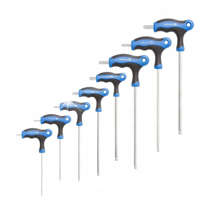 Set 8 chei imbus Hoegert Technik T manere, otel S2, lungi, argintiu
