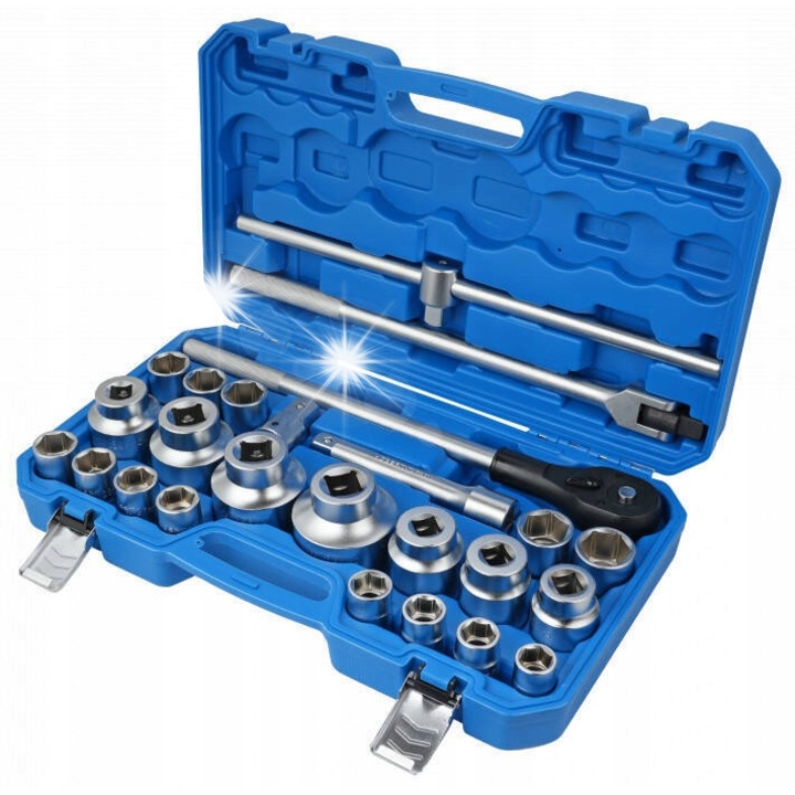 Set 26 chei tubulare, Hogert, 3/4", crom-vanadiu, cutie plastic, diverse dimensiuni