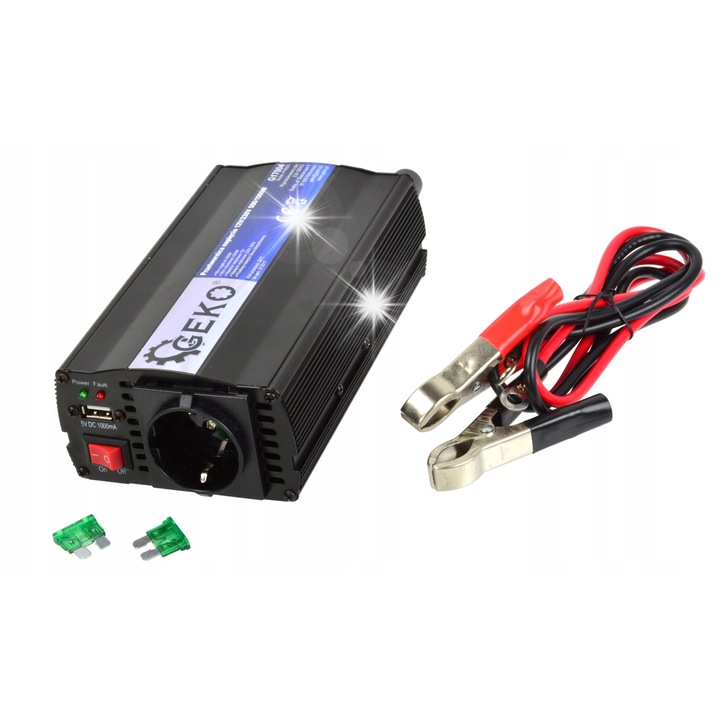Geko feszültségátalakító 12V 230V 500W 1000W csipeszekkel