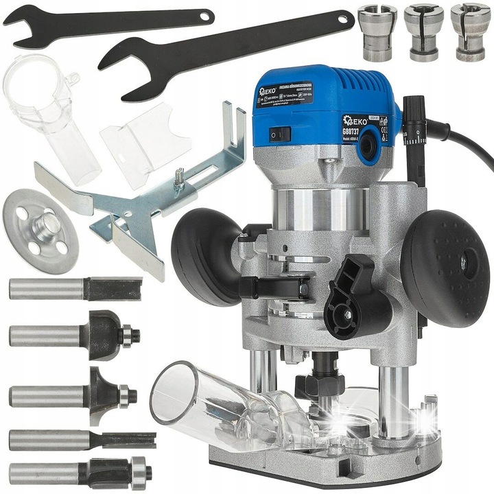 Geko felsőmaró 710W fordulatszám-szabályozás 16000-35000rpm alap 1/4-6-8mm