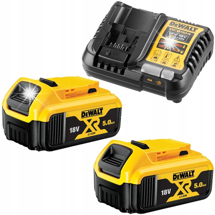 Set incarcator DeWalt DCB1104 cu 2 acumulatori 18V 5Ah XR Li-Ion, 115x80x150mm, 65x110mm