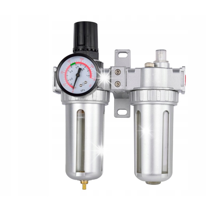 Reductor aer Geko 1/4", filtru, lubrifiere, 2 elemente, transparent, 60C