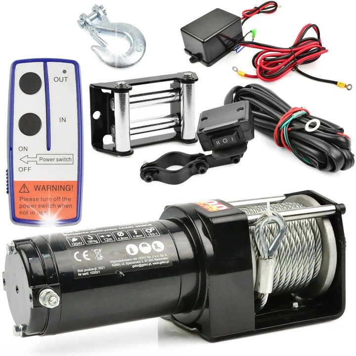 Електрическа лебедка Geko 12V 1361kg 12m 300x105x120mm