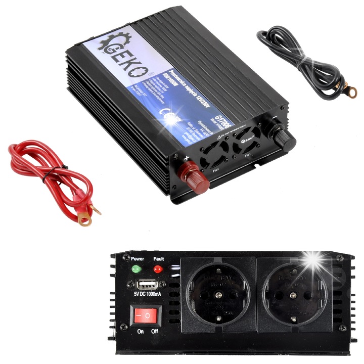 Geko autó inverter 12V-230V 800W 1600W USB-vel