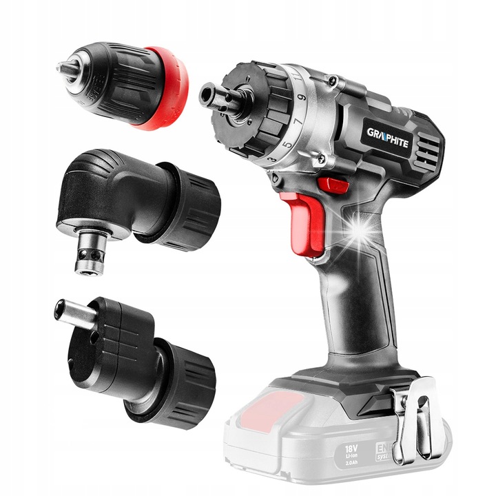 Grafit Energy 18V akkumulátoros fúró, 2 adapter, LED, 0.8-10mm, 1250rpm