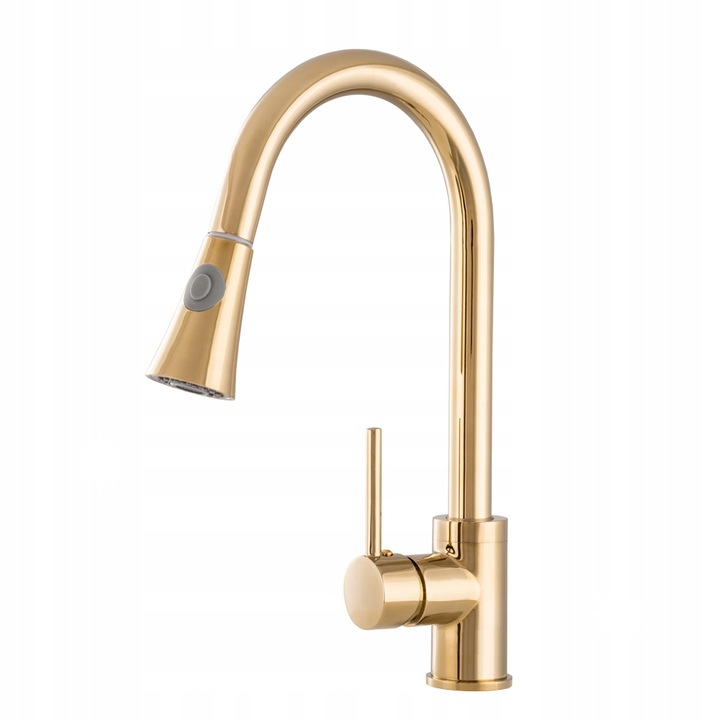 Кухненски смесител Gamma TARU GOLD, месинг, златист, 40x18x26см, с изтеглящ се чучур и въртене на 360°