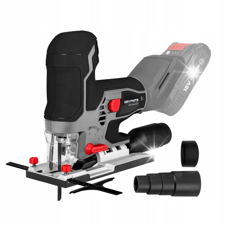 Fierastrau pendular GRAPHITE, 18V, fara acumulator, 135mm, 0-45° inclinare, 25mm cursa, LED, 2.08kg, gri/negru