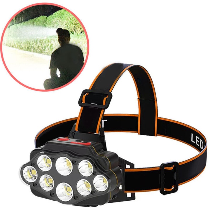 USB акумулаторен челник, 8 LED, водоустойчив, бял, регулируем