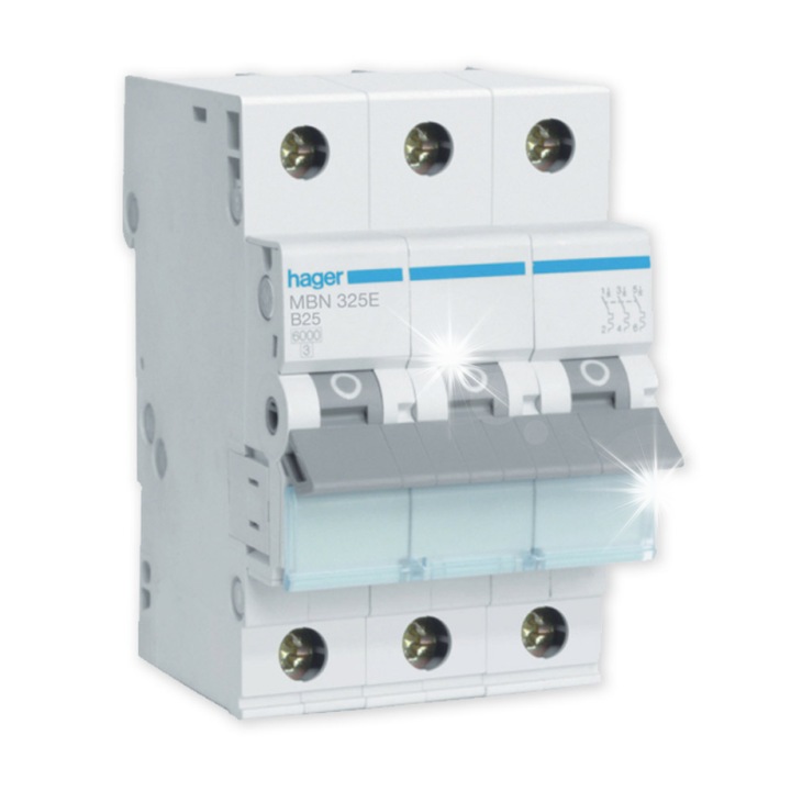 Hager MBN325E elektromos biztonsági megszakító 3P 25A IP20 70x83x52.5mm