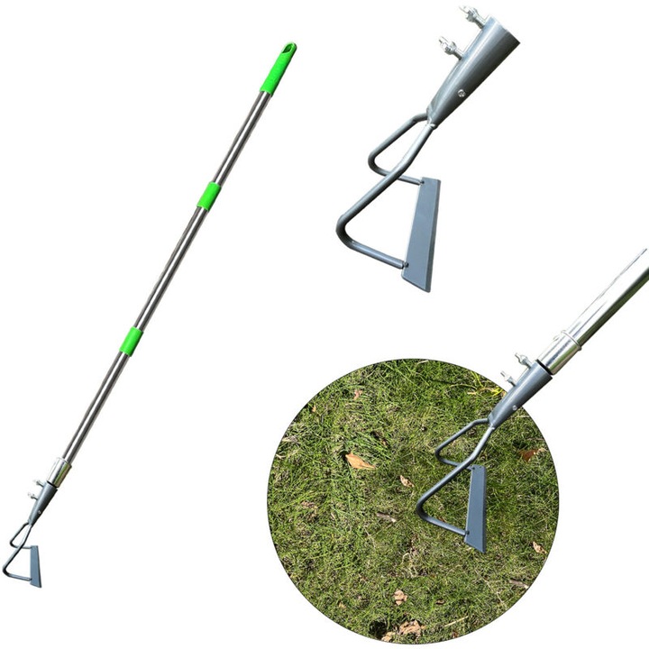 Sapa multifunctionala pentru gradina, unealta de sapat si greblat, inox, maner ergonomic, argintiu/verde