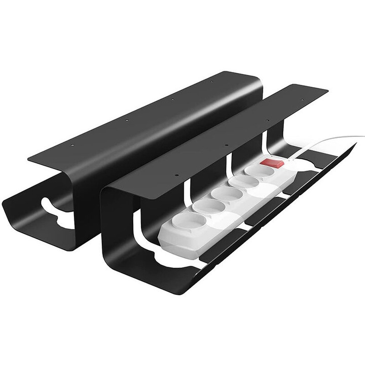 Set organizator cabluri, 2 console, otel negru, 1.0mm, 40x10x5cm