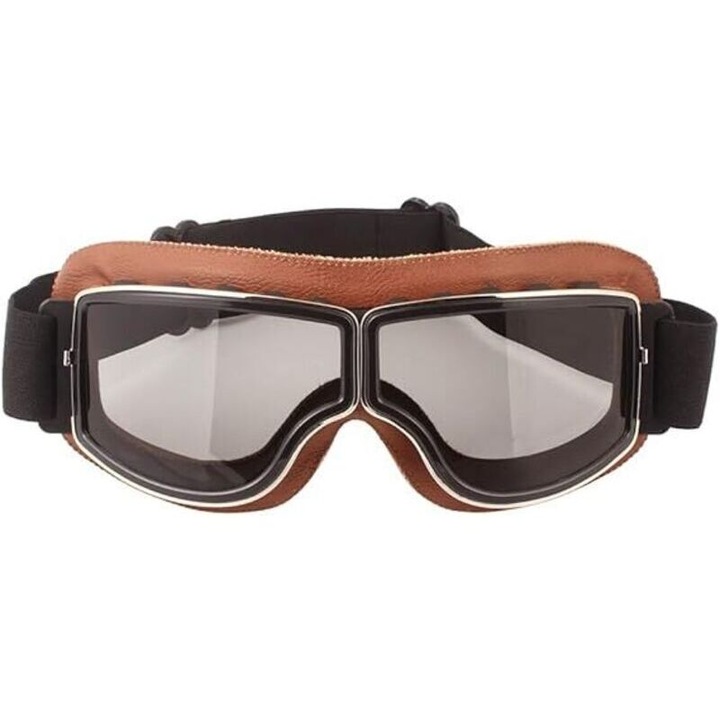 Ochelari retro moto din policarbonat, cu cadru TPU si burete moale, anti-ceata, cu protectie UV si rezistenti la zgarieturi, maro/negru, Universal