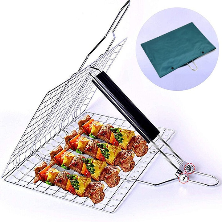 Cos gratar inox, capacitate mare, maner lemn detasabil, 40x30cm
