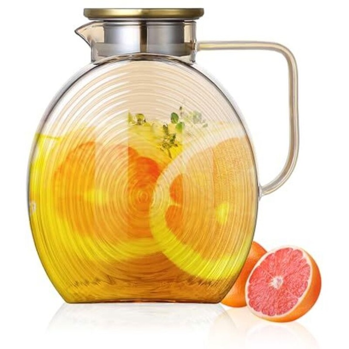 Carafa sticla borosilicata 2.5L cu capac, transparenta, cu maner