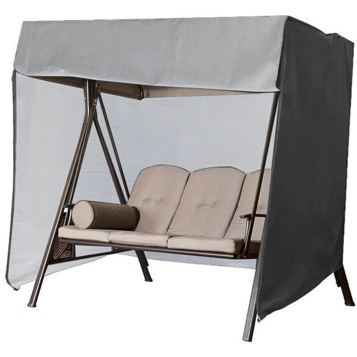 Husa pentru leagan de gradina/cover, 210D polietilena, rezistenta la apa si UV, cu curele cu capse si velcro lateral, Gri, 220 x 170 x 125 cm