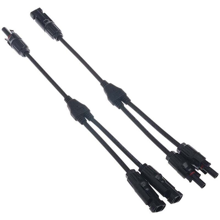 Set 2 cabluri MC4 tip Y pentru panouri fotovoltaice, compatibile MC4, IP67 rezistente la apa, 4-6 mm², Negru