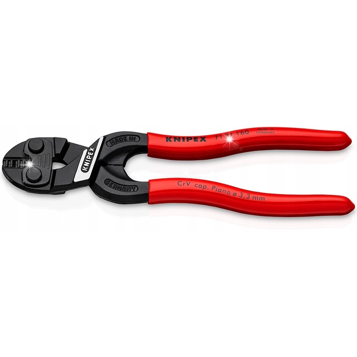 Knipex CoBolt 71 31 160 csuklós vágófogó, 64 HRC edzett pengék, vágás 4,8 mm-ig, karos mechanizmus a kisebb erőkifejtésért, fekete/piros, 160 mm