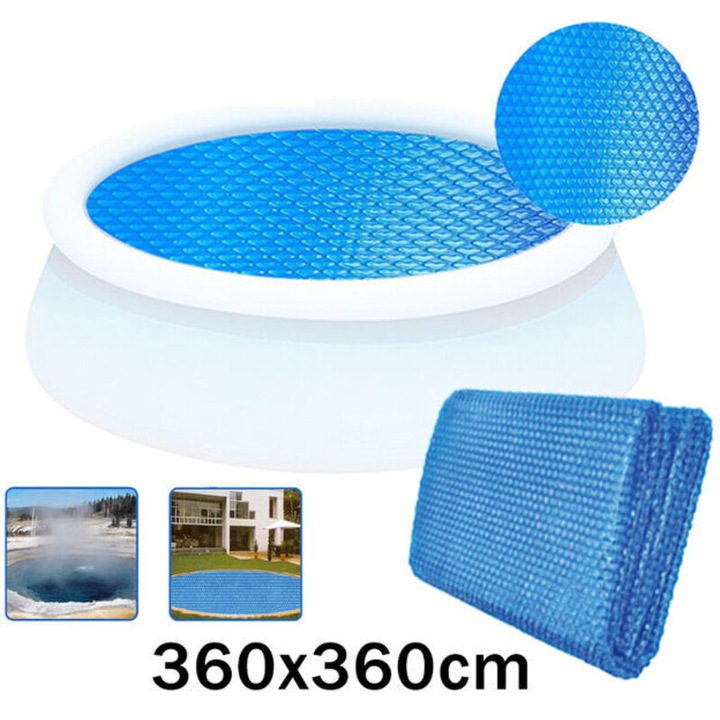 Folie solara/cover pentru piscina O360 cm, cu film solar rezistent, reduce evaporarea, Albastru