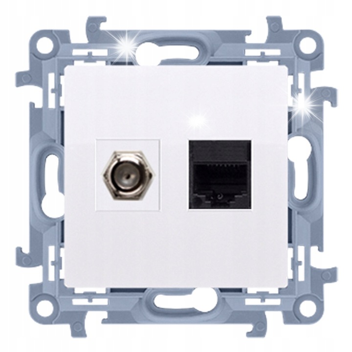 Контакт за антена и мрежа Kontakt-simon Simon 10 CASFRJ455.01/11, RJ45 Cat.5e, тип F, вграден, бял