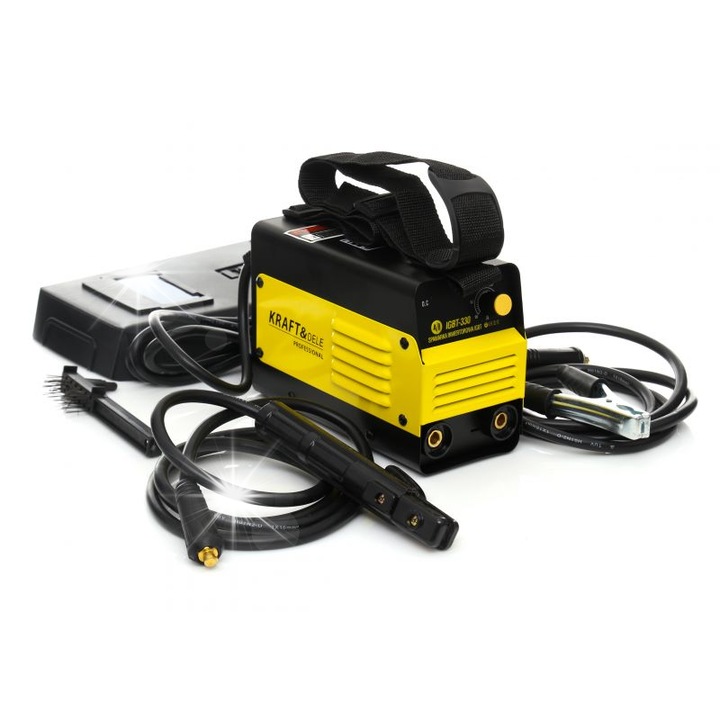 Kraft&Dele IGBT 330A inverteres hegesztőgép, MMA/TIG 20-330A, szinergia funkcióval és LCD-vel, Hot Start/Anti Stick/Arc Force, sárga/fekete, 1 db