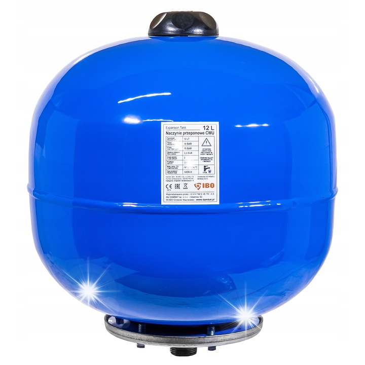 IBO tágulási tartály/membrános tartály, melegvízhez (CWU), korróziógátló festett acél, butil membrán, kék, 12 L, 3/4'' csatlakozás