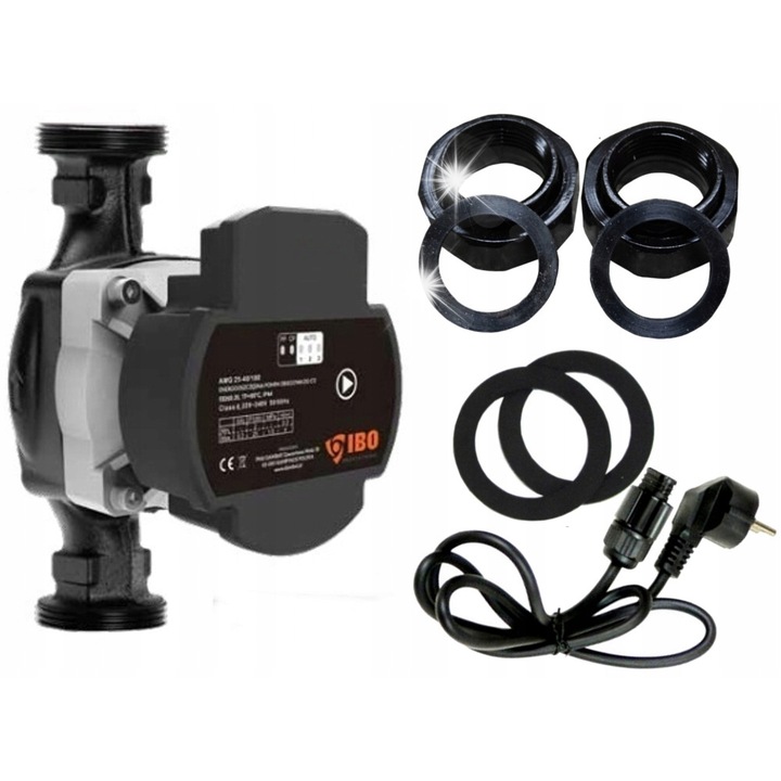 IBO AMG 25/80/180 PWM keringető szivattyú, elektronikus, A energiaosztály, Q max 70 l/perc, fekete, 1 db