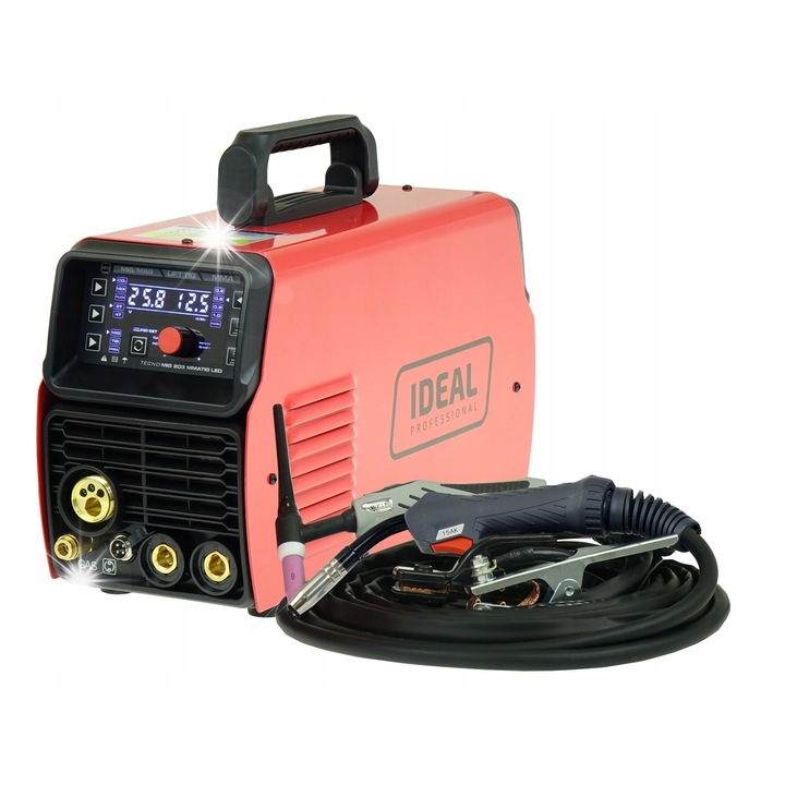 Aparat sudura MIG/TIG/MMA IDEAL TECNO MIG 203 LED, synergic, 200 A (MIG) / 160 A (MMA), rosu, 1 buc