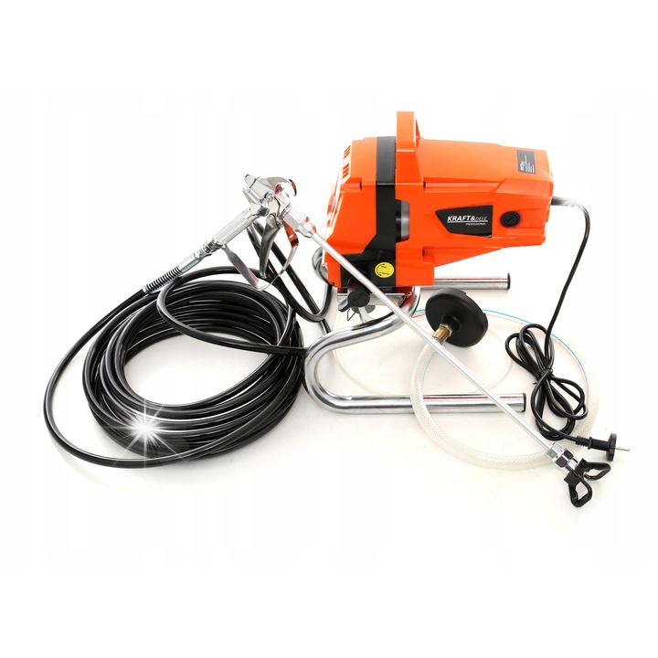 Agregat de vopsit Kraft&Dele KD1744, hidrodinamic, cu pistol de pulverizare si furtun de aspirare, duza 0,015 inch, debit cca. 0,87 l/min, portocaliu, 1 buc