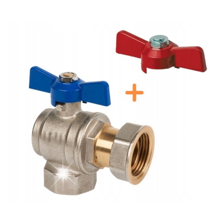 Invena PROV sarokszelep 1 inch kék piros, 4 db-os készlet