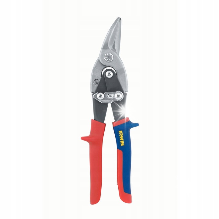 Irwin 10504309N lemezvágó olló / vágófogó, balos, 250 mm, fogazott alsó penge, ergonomikus ProTouch markolat, vágási vastagság 1,19 mm, piros/kék