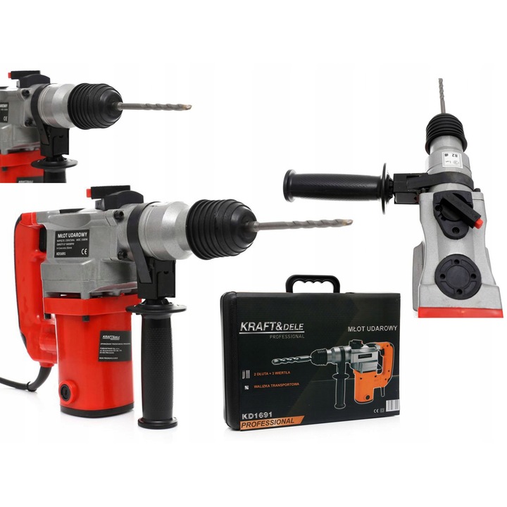 Ciocan rotopercutor Kraft&Dele KD1691 SDS+, 1600W, 0-3600 rpm, 2150 batai/min, valiza transport cu accesorii (2 dalti, 3 burghie), Multicolor, 1 buc