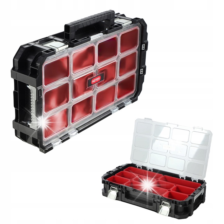Keter Connect szerszámrendező, 12,6L, fekete-piros-átlátszó, 54x30x11,5cm, 10 kivehető rekesszel