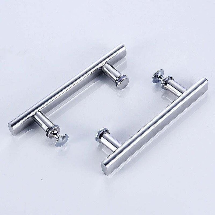 Set 2 manere pentru usa de dus, cu buton interior, cromat, distanta gaura-la-gaura 145 mm, pentru sticla 6-12 mm