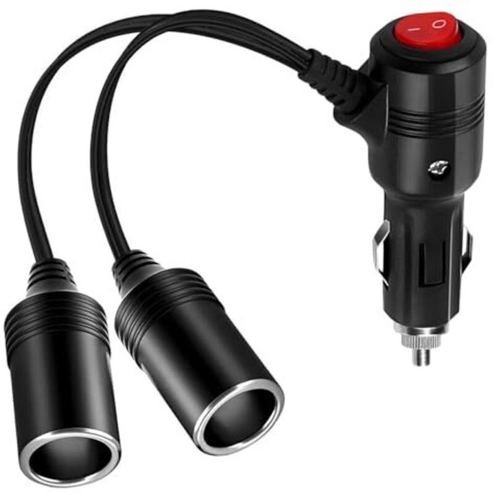 Adaptor priza bricheta dublu cu intrerupator, compatibil 12V/24V, plug-and-play pentru masina si motocicleta, negru, 1 buc