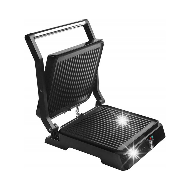 Elektromos grill Kraft&Dele KD4103, 2400W, panini prés, hőmérséklet-szabályozás, kivehető zsírtálca, Fekete