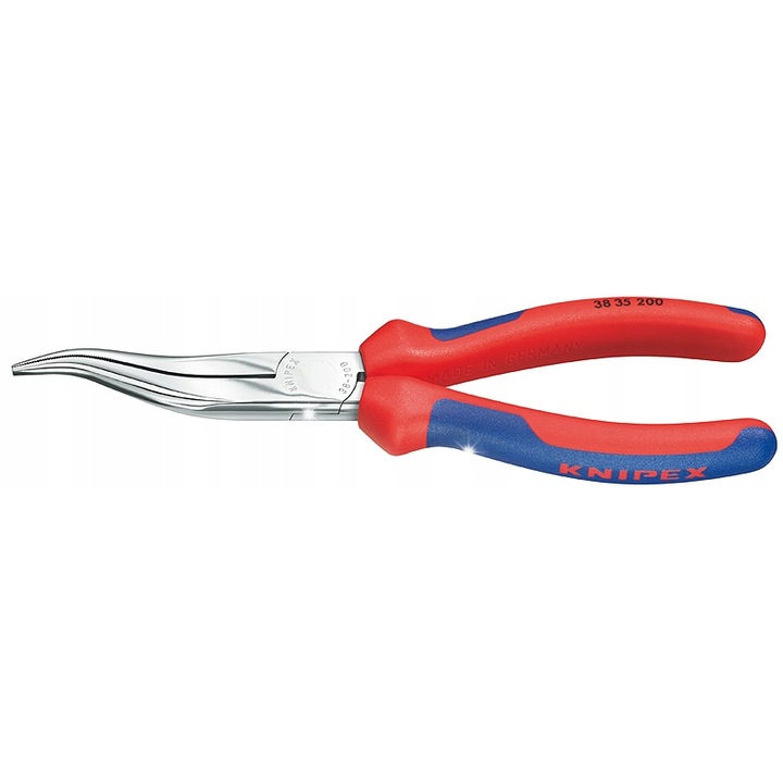 Knipex 38 35 200 szerelőfogó, olajban edzett vanádium acélból, krómozott fejjel és hajlított heggyel, piros/kék, 200 mm