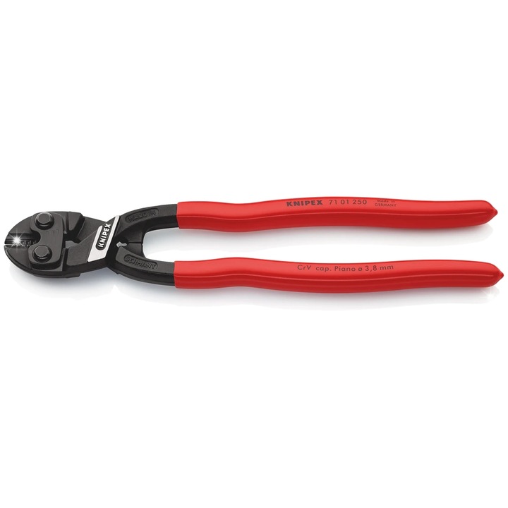Knipex CoBolt 71 01 250 vágófogó/csípőfogó, csapokhoz és zongorahuzalhoz O 3,8 mm, emelőmechanizmussal a megnövelt erőért, piros/fekete, 250 mm