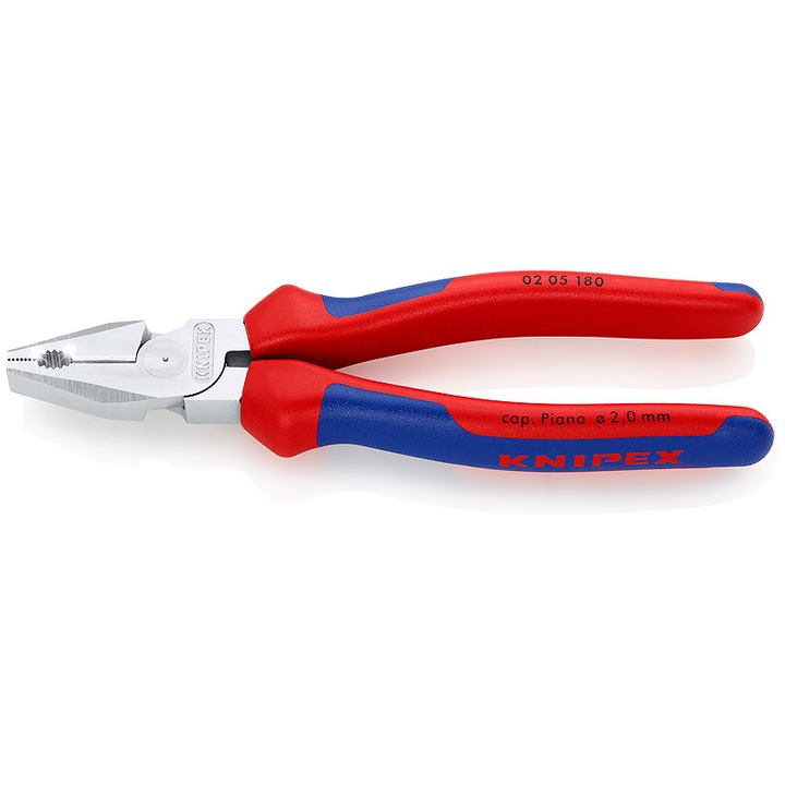 Knipex 0202 univerzális fogó/kombinált fogó, megnövelt áttétellel (35% erőmegtakarítás), induktívan edzett vágóélek 63 HRC, piros/kék, 225 mm