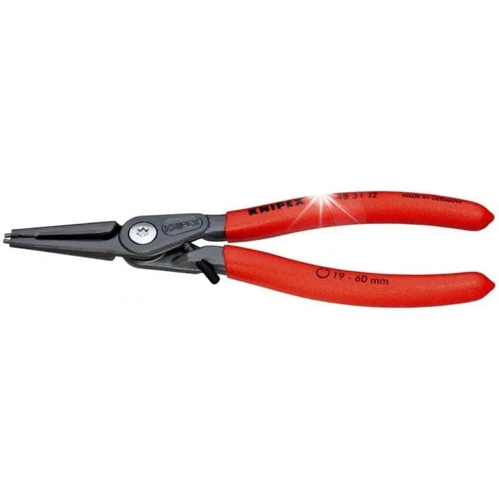 Knipex 48 31 J2 belső seegergyűrű fogó, préselt acélhegyekkel, nyitáshatárolóval, piros, 180 mm
