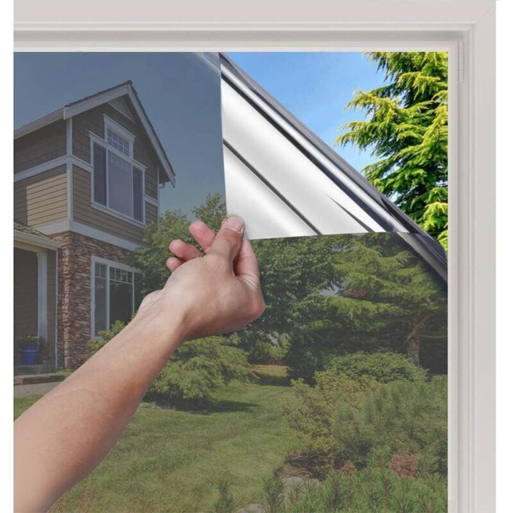 Folie oglinda pentru geam, protectie solara si intimitate, argintiu, 60x100cm