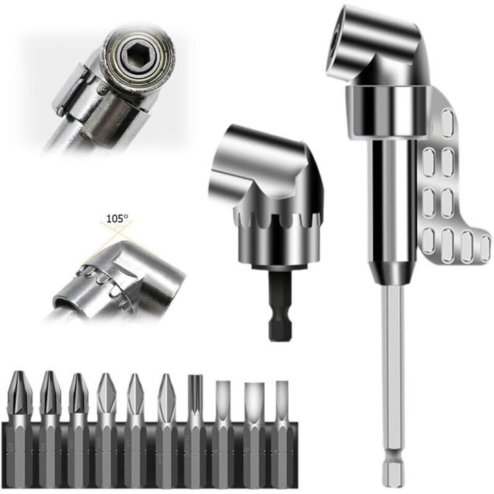 Set surubelnite unghi drept, 1/4 inch, otel inoxidabil, curbat, lungime variabila