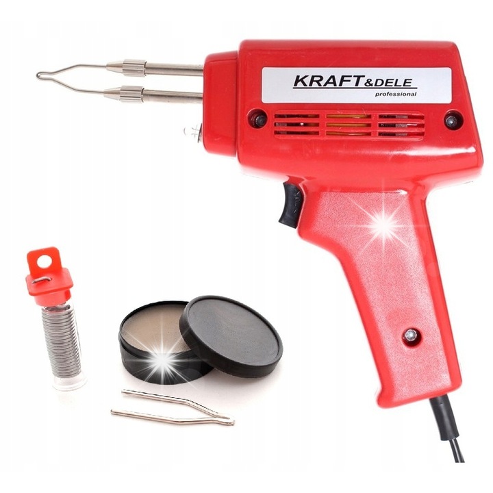 Pistol de lipit transformator Kraft&Dele KD1503, 100W, varf schimbabil, cu cositor si calafoniu, Rosu, 1 buc